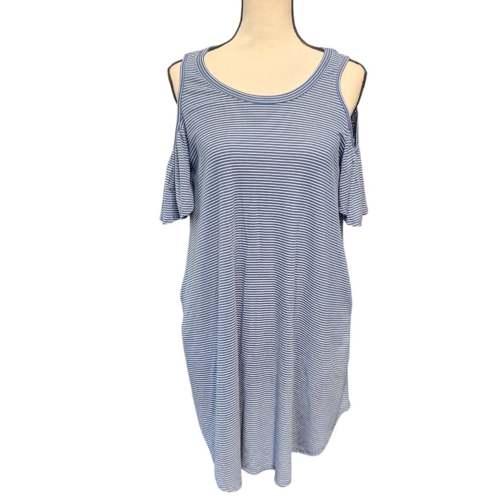 Altar'd State Blue White Striped Dress A‎ Line Stretch Cold Shoulder size S
